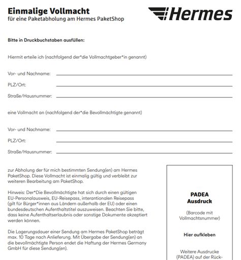 vollmacht packet abholung hermes|Hermes vollmacht abholung.